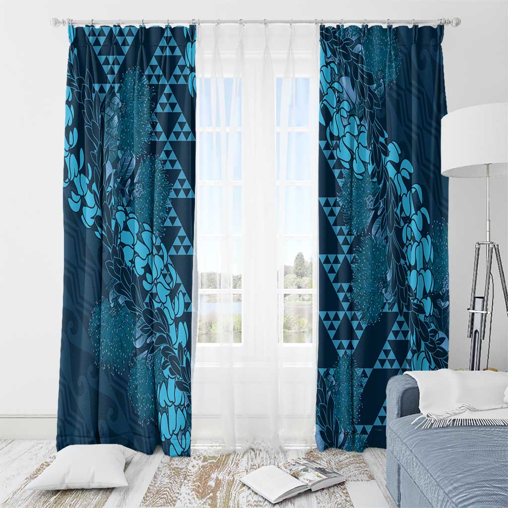 Naval Night Aloha Hawaii Window Curtain Hawaiian Kakau Ohia Lehua Lei - Polynesian Pride