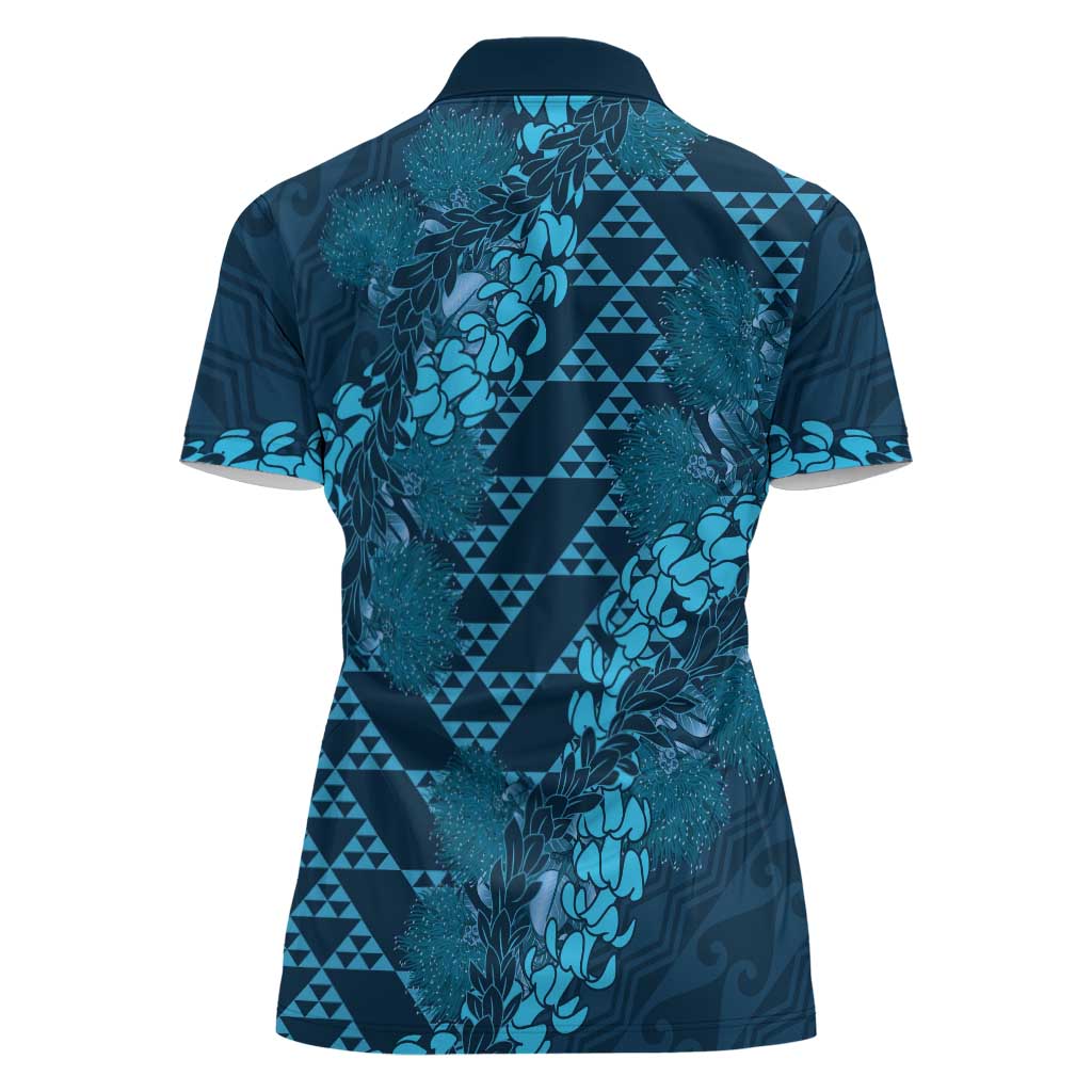 Naval Night Aloha Hawaii Women Polo Shirt Hawaiian Kakau Ohia Lehua Lei - Polynesian Pride
