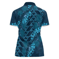 Naval Night Aloha Hawaii Women Polo Shirt Hawaiian Kakau Ohia Lehua Lei - Polynesian Pride