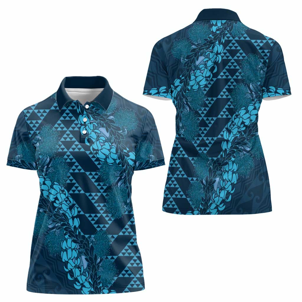 Naval Night Aloha Hawaii Women Polo Shirt Hawaiian Kakau Ohia Lehua Lei - Polynesian Pride