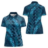 Naval Night Aloha Hawaii Women Polo Shirt Hawaiian Kakau Ohia Lehua Lei - Polynesian Pride