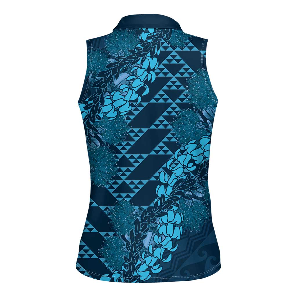 Naval Night Aloha Hawaii Women Sleeveless Polo Shirt Hawaiian Kakau Ohia Lehua Lei LT14 - Polynesian Pride