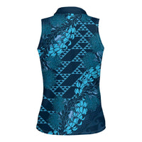Naval Night Aloha Hawaii Women Sleeveless Polo Shirt Hawaiian Kakau Ohia Lehua Lei LT14 - Polynesian Pride