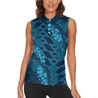 Naval Night Aloha Hawaii Women Sleeveless Polo Shirt Hawaiian Kakau Ohia Lehua Lei LT14 - Polynesian Pride
