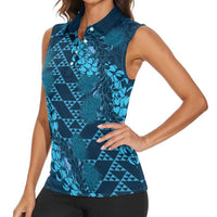 Naval Night Aloha Hawaii Women Sleeveless Polo Shirt Hawaiian Kakau Ohia Lehua Lei LT14 - Polynesian Pride