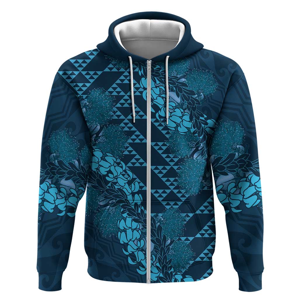 Naval Night Aloha Hawaii Zip Hoodie Hawaiian Kakau Ohia Lehua Lei - Polynesian Pride