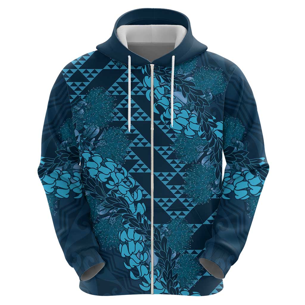Naval Night Aloha Hawaii Zip Hoodie Hawaiian Kakau Ohia Lehua Lei - Polynesian Pride