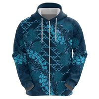 Naval Night Aloha Hawaii Zip Hoodie Hawaiian Kakau Ohia Lehua Lei - Polynesian Pride