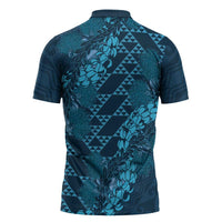 Naval Night Aloha Hawaii Zipper Polo Shirt Hawaiian Kakau Ohia Lehua Lei - Polynesian Pride