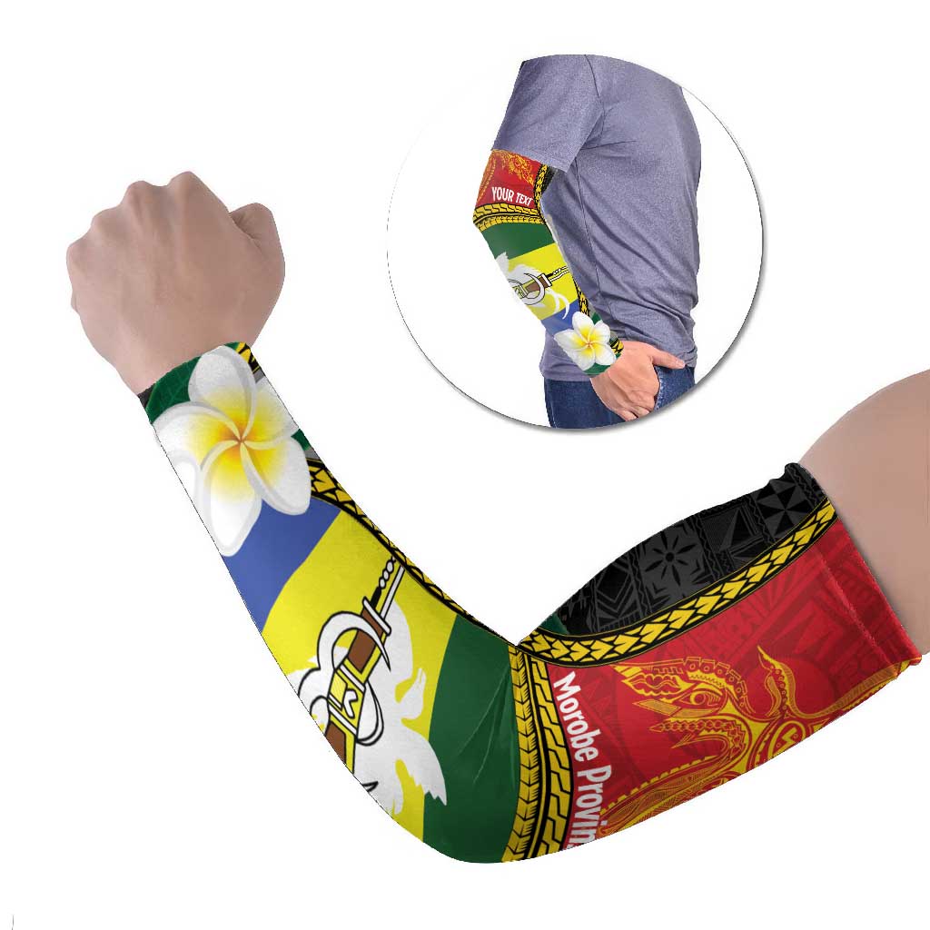 Personalised PNG Morobe Provins Arm Sleeves Papua New Guinea Plumeria Melanesian Pattern - Polynesian Pride