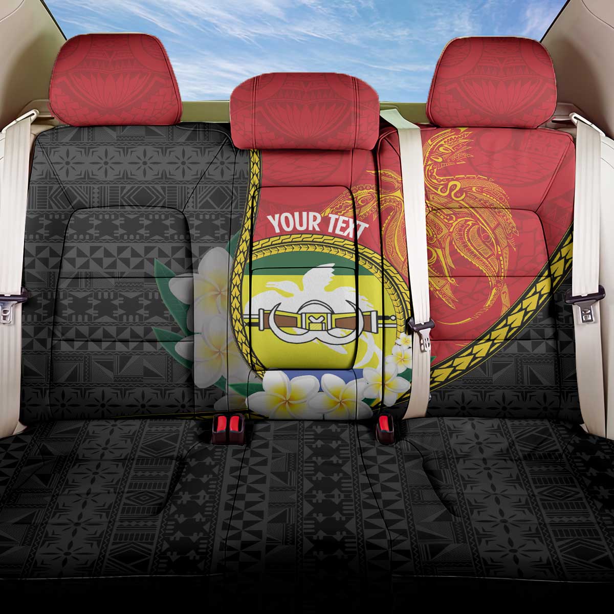 Personalised PNG Morobe Provins Back Car Seat Cover Papua New Guinea Plumeria Melanesian Pattern - Polynesian Pride
