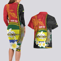 Personalised PNG Morobe Provins Couples Matching Long Sleeve Bodycon Dress and Hawaiian Shirt Papua New Guinea Plumeria Melanesian Pattern LT14 - Polynesian Pride