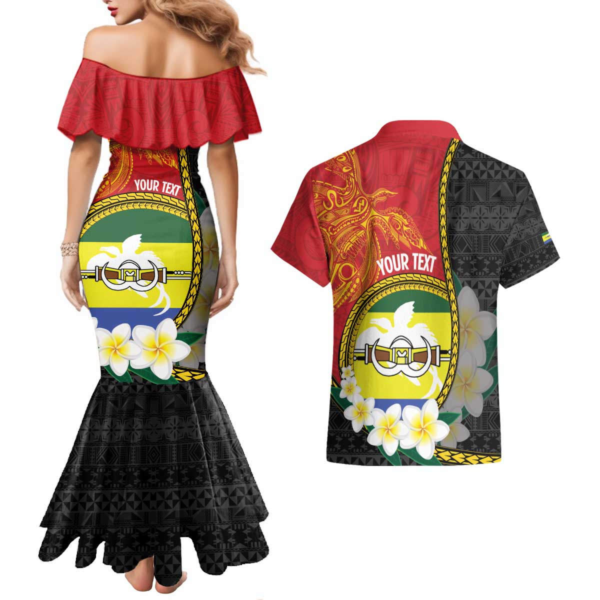 Personalised PNG Morobe Provins Couples Matching Mermaid Dress and Hawaiian Shirt Papua New Guinea Plumeria Melanesian Pattern LT14 - Polynesian Pride