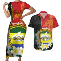 Personalised PNG Morobe Provins Couples Matching Short Sleeve Bodycon Dress and Hawaiian Shirt Papua New Guinea Plumeria Melanesian Pattern LT14 Red - Polynesian Pride