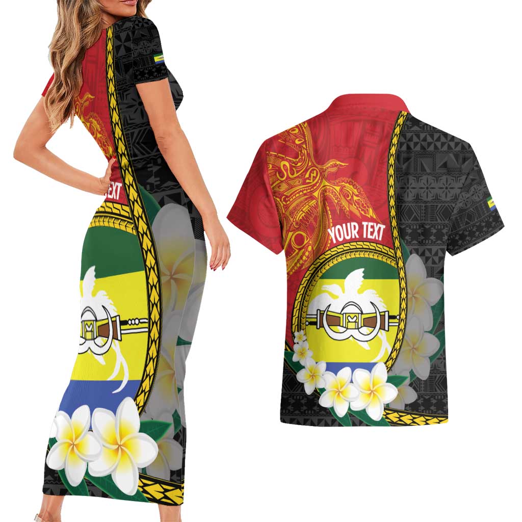 Personalised PNG Morobe Provins Couples Matching Short Sleeve Bodycon Dress and Hawaiian Shirt Papua New Guinea Plumeria Melanesian Pattern LT14 - Polynesian Pride