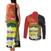 Personalised PNG Morobe Provins Couples Matching Tank Maxi Dress and Long Sleeve Button Shirt Papua New Guinea Plumeria Melanesian Pattern LT14 - Polynesian Pride
