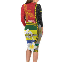 Personalised PNG Morobe Provins Family Matching Long Sleeve Bodycon Dress and Hawaiian Shirt Papua New Guinea Plumeria Melanesian Pattern LT14 - Polynesian Pride