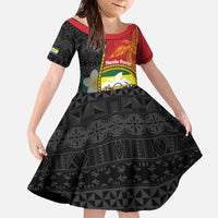 Personalised PNG Morobe Provins Family Matching Off The Shoulder Long Sleeve Dress and Hawaiian Shirt Papua New Guinea Plumeria Melanesian Pattern LT14 Daughter's Dress Red - Polynesian Pride