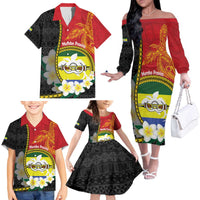 Personalised PNG Morobe Provins Family Matching Off The Shoulder Long Sleeve Dress and Hawaiian Shirt Papua New Guinea Plumeria Melanesian Pattern LT14 - Polynesian Pride