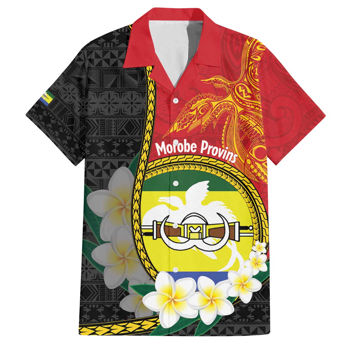 Personalised PNG Morobe Provins Family Matching Off The Shoulder Long Sleeve Dress and Hawaiian Shirt Papua New Guinea Plumeria Melanesian Pattern LT14 Dad's Shirt - Short Sleeve Red - Polynesian Pride
