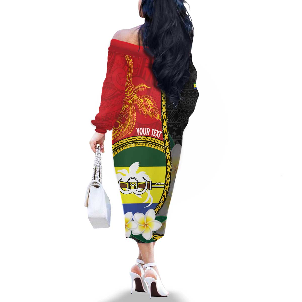 Personalised PNG Morobe Provins Family Matching Off The Shoulder Long Sleeve Dress and Hawaiian Shirt Papua New Guinea Plumeria Melanesian Pattern LT14 - Polynesian Pride