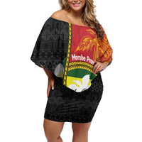 Personalised PNG Morobe Provins Family Matching Off Shoulder Short Dress and Hawaiian Shirt Papua New Guinea Plumeria Melanesian Pattern LT14 Mom's Dress Red - Polynesian Pride