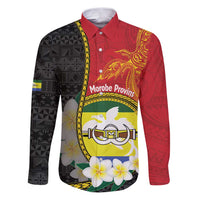 Personalised PNG Morobe Provins Family Matching Puletasi and Hawaiian Shirt Papua New Guinea Plumeria Melanesian Pattern LT14 Dad's Shirt - Long Sleeve Red - Polynesian Pride