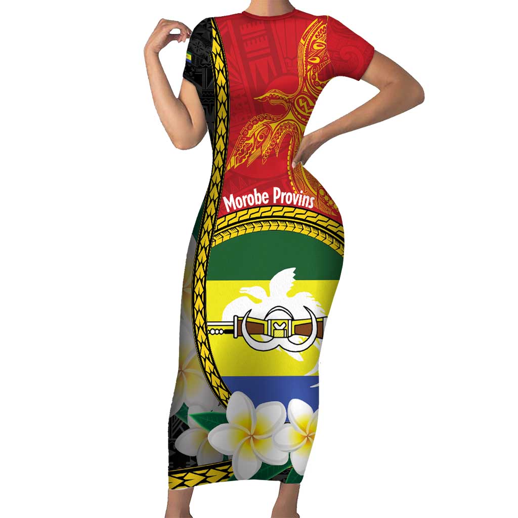 Personalised PNG Morobe Provins Family Matching Short Sleeve Bodycon Dress and Hawaiian Shirt Papua New Guinea Plumeria Melanesian Pattern LT14 Mom's Dress Red - Polynesian Pride