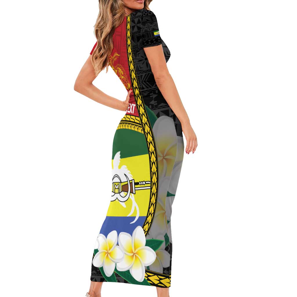 Personalised PNG Morobe Provins Family Matching Short Sleeve Bodycon Dress and Hawaiian Shirt Papua New Guinea Plumeria Melanesian Pattern LT14 - Polynesian Pride