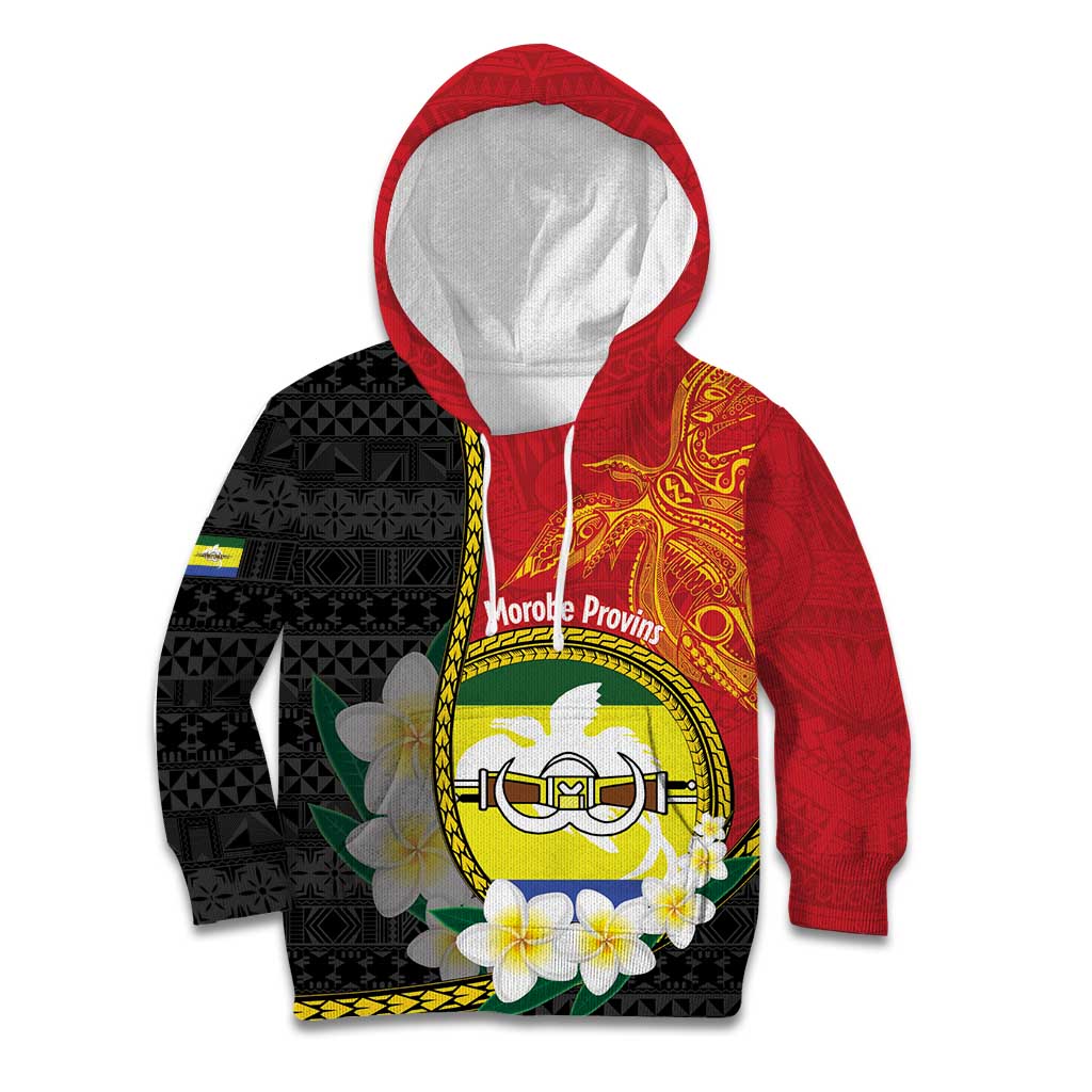 Personalised PNG Morobe Provins Kid Hoodie Papua New Guinea Plumeria Melanesian Pattern LT14 Hoodie Red - Polynesian Pride