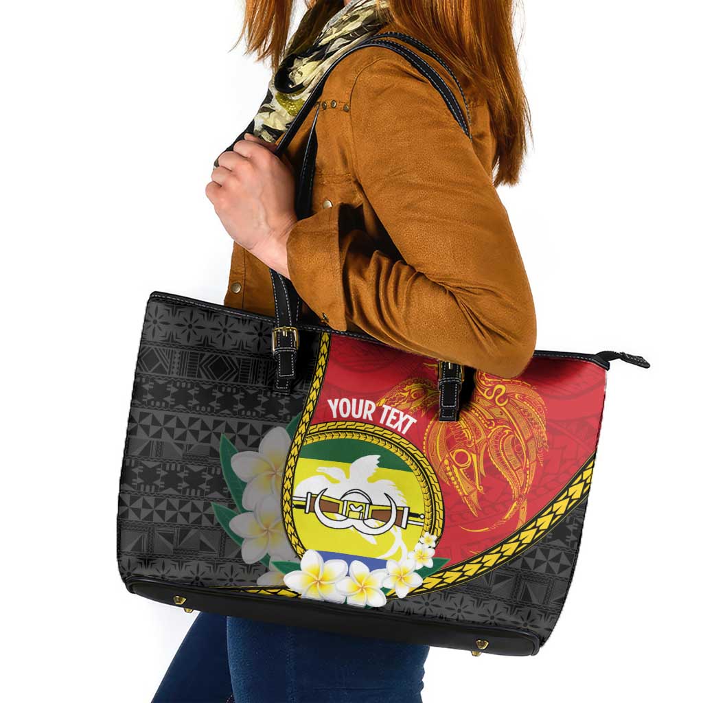 Personalised PNG Morobe Provins Leather Tote Bag Papua New Guinea Plumeria Melanesian Pattern LT14 Red - Polynesian Pride