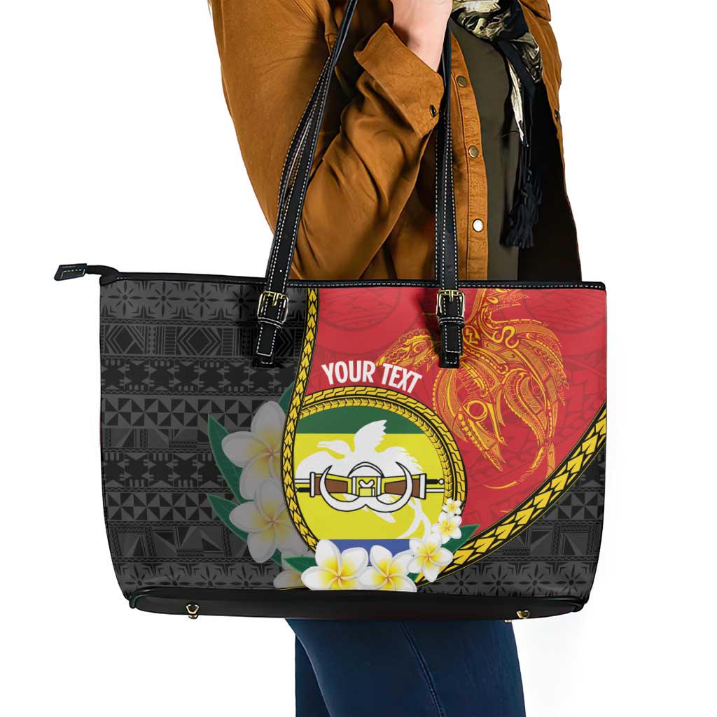 Personalised PNG Morobe Provins Leather Tote Bag Papua New Guinea Plumeria Melanesian Pattern LT14 - Polynesian Pride
