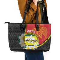 Personalised PNG Morobe Provins Leather Tote Bag Papua New Guinea Plumeria Melanesian Pattern LT14 - Polynesian Pride