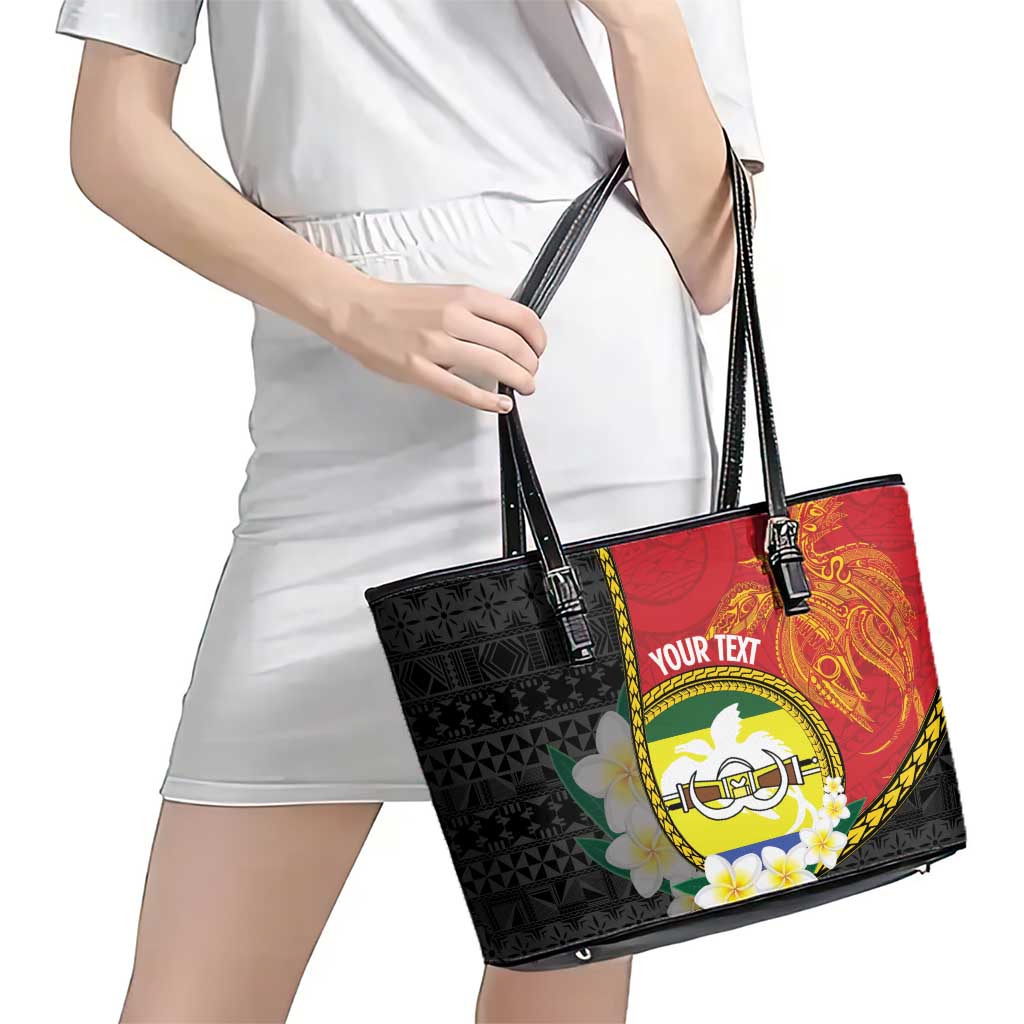 Personalised PNG Morobe Provins Leather Tote Bag Papua New Guinea Plumeria Melanesian Pattern LT14 - Polynesian Pride