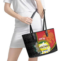 Personalised PNG Morobe Provins Leather Tote Bag Papua New Guinea Plumeria Melanesian Pattern LT14 - Polynesian Pride