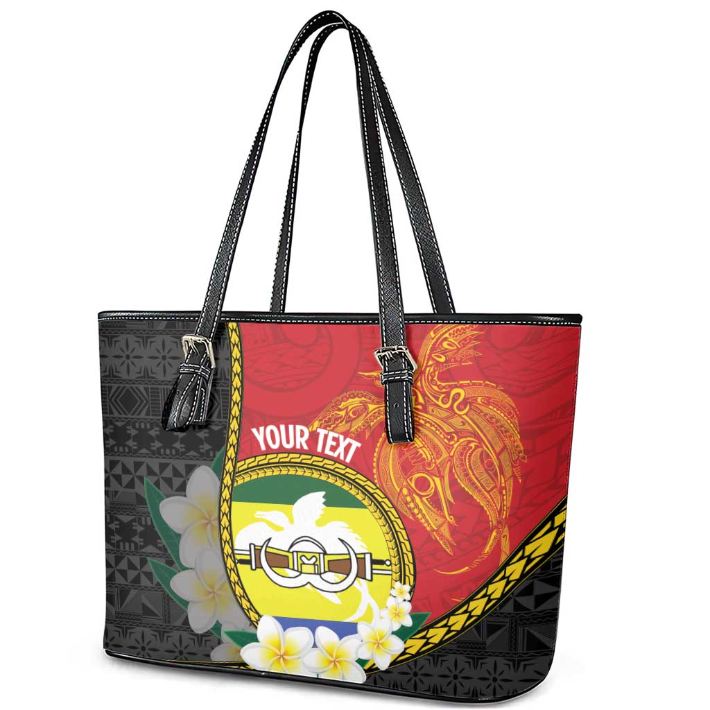 Personalised PNG Morobe Provins Leather Tote Bag Papua New Guinea Plumeria Melanesian Pattern LT14 - Polynesian Pride
