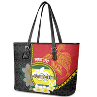 Personalised PNG Morobe Provins Leather Tote Bag Papua New Guinea Plumeria Melanesian Pattern LT14 - Polynesian Pride
