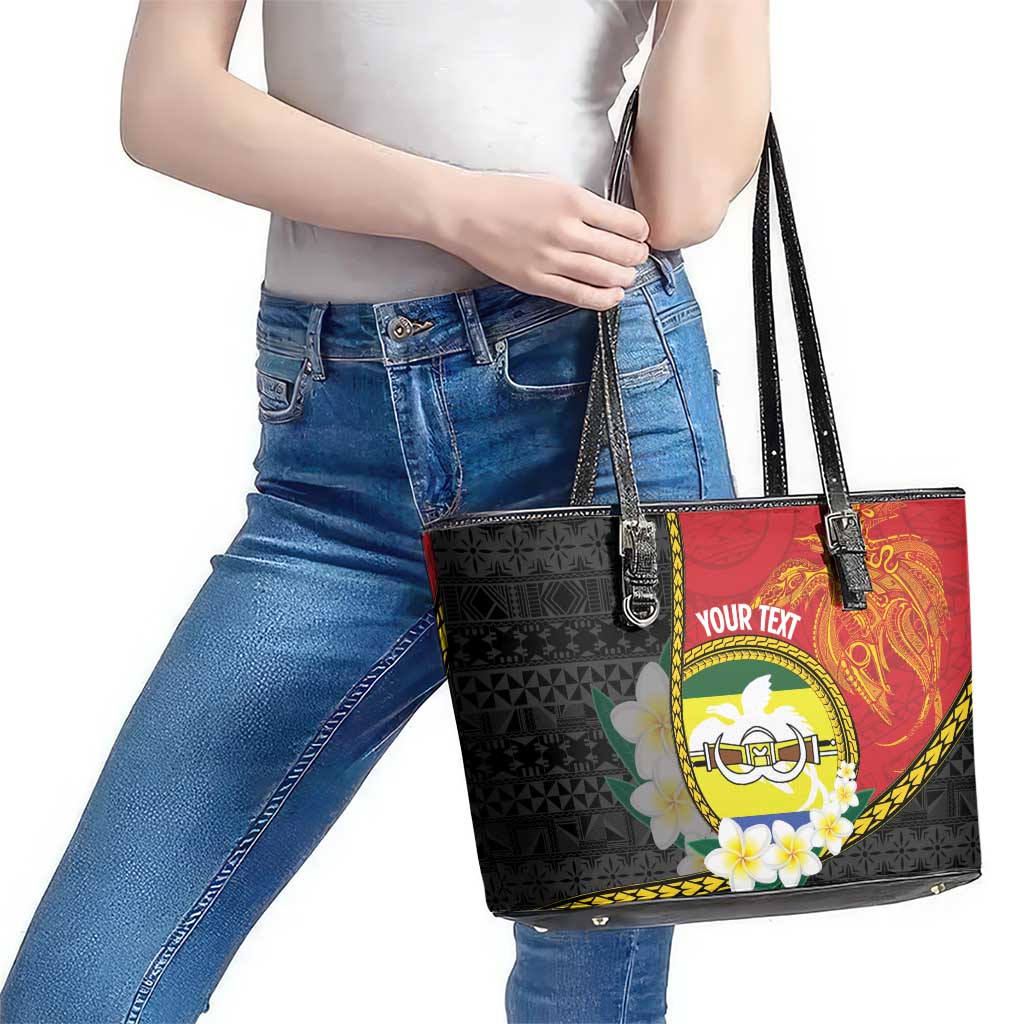 Personalised PNG Morobe Provins Leather Tote Bag Papua New Guinea Plumeria Melanesian Pattern LT14 - Polynesian Pride