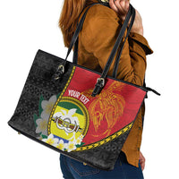 Personalised PNG Morobe Provins Leather Tote Bag Papua New Guinea Plumeria Melanesian Pattern LT14 - Polynesian Pride