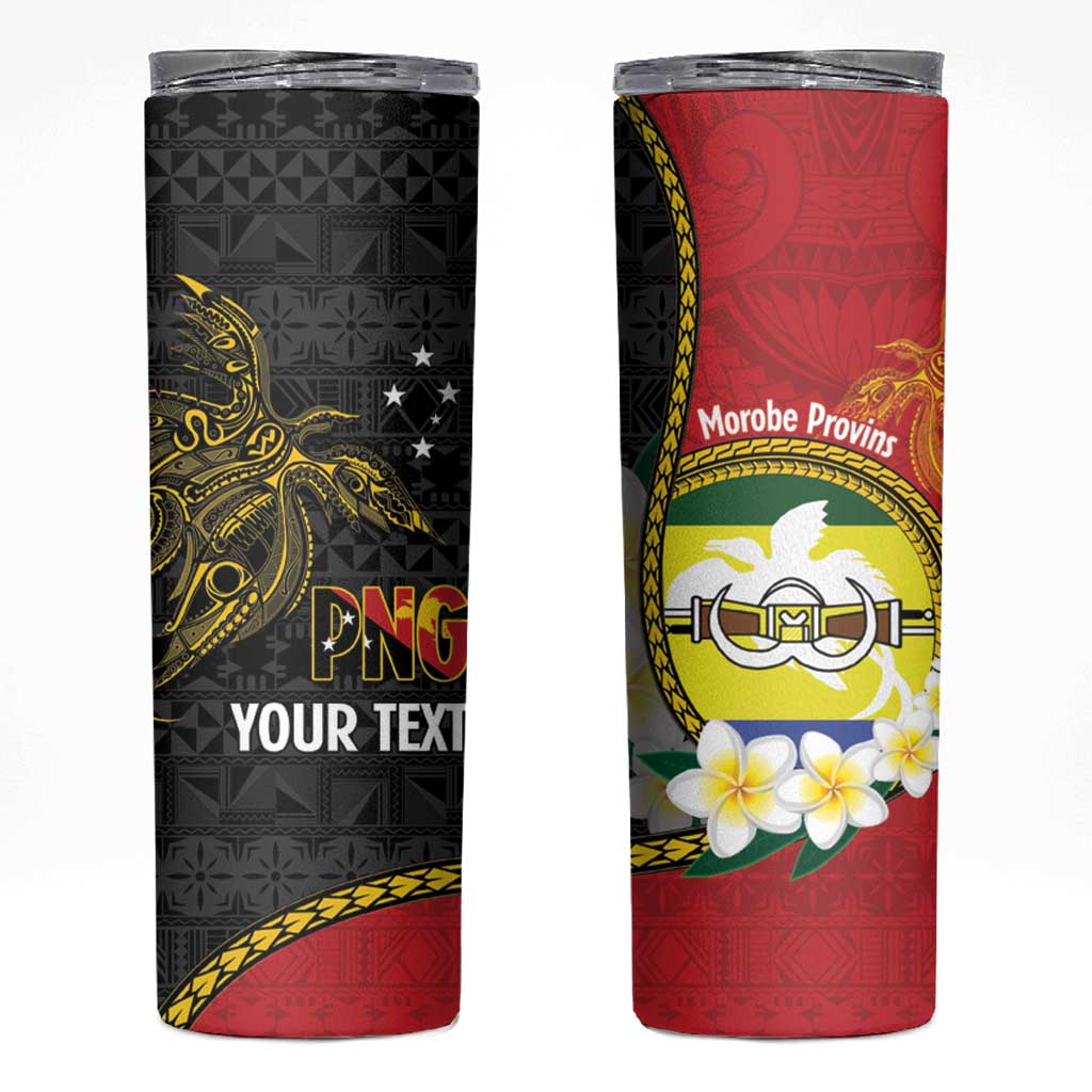 Personalised PNG Morobe Provins Skinny Tumbler Papua New Guinea Plumeria Melanesian Pattern LT14 Red - Polynesian Pride