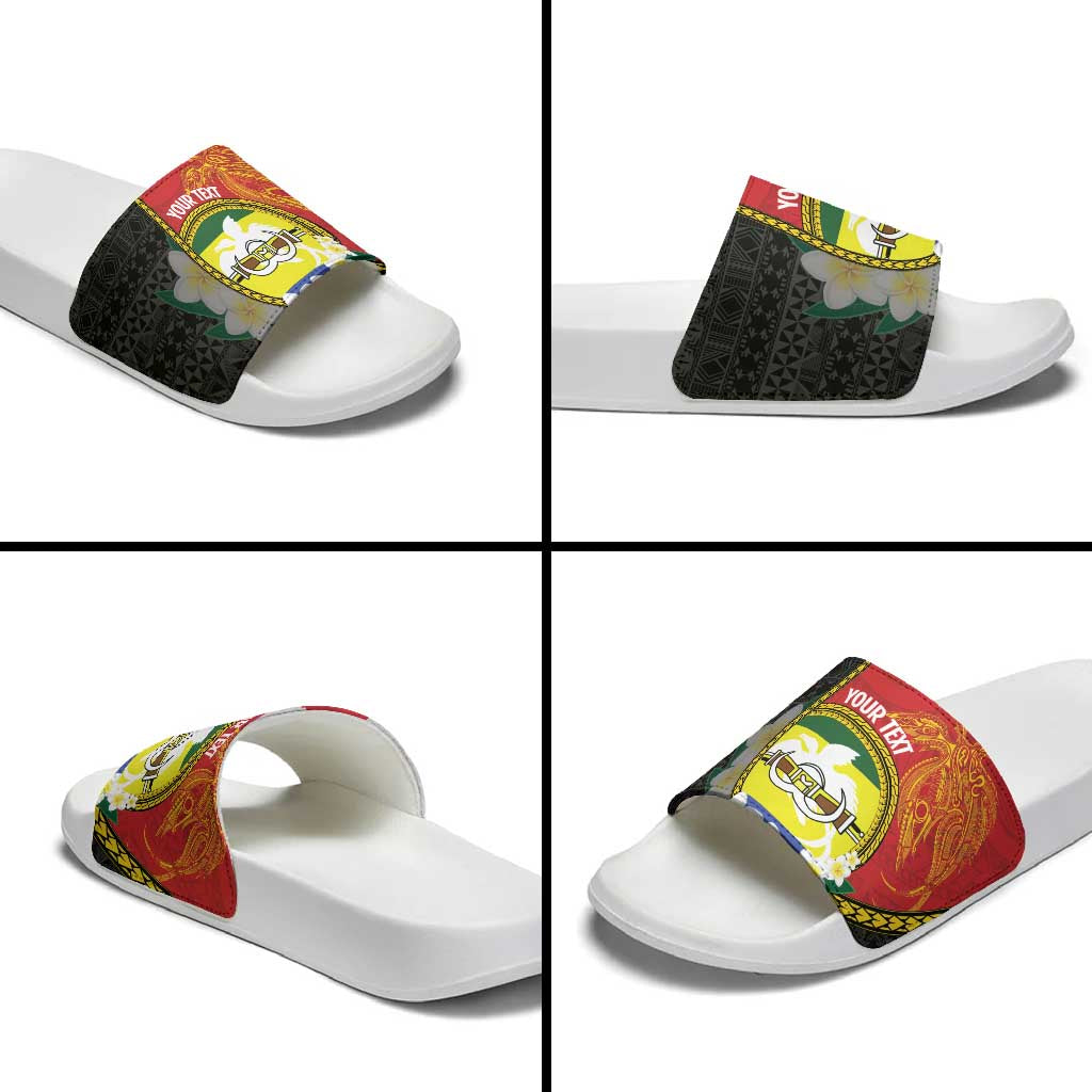 Personalised PNG Morobe Provins Slide Sandals Papua New Guinea Plumeria Melanesian Pattern - Polynesian Pride
