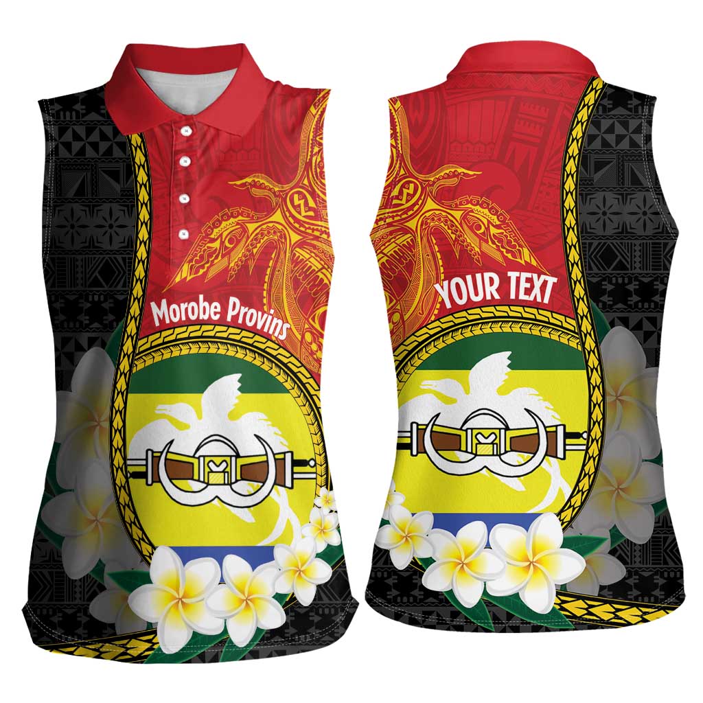 Personalised PNG Morobe Provins Women Sleeveless Polo Shirt Papua New Guinea Plumeria Melanesian Pattern LT14 - Polynesian Pride