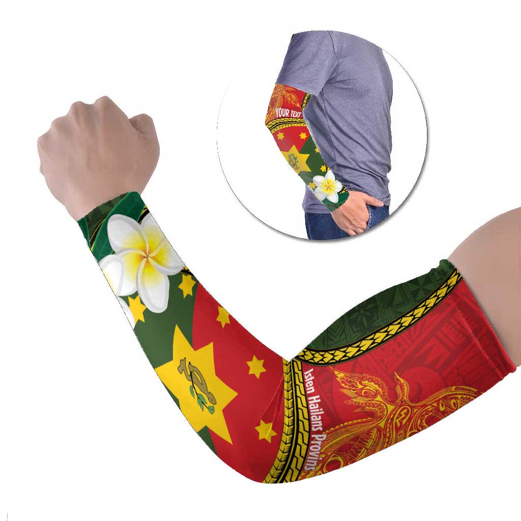 Personalised PNG Isten Hailans Provins Arm Sleeves Papua New Guinea Plumeria Melanesian Pattern LT14 Set of 2 Green - Polynesian Pride