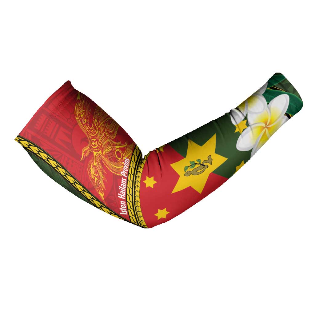 Personalised PNG Isten Hailans Provins Arm Sleeves Papua New Guinea Plumeria Melanesian Pattern LT14 - Polynesian Pride