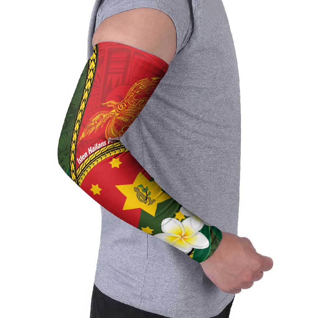 Personalised PNG Isten Hailans Provins Arm Sleeves Papua New Guinea Plumeria Melanesian Pattern LT14 - Polynesian Pride
