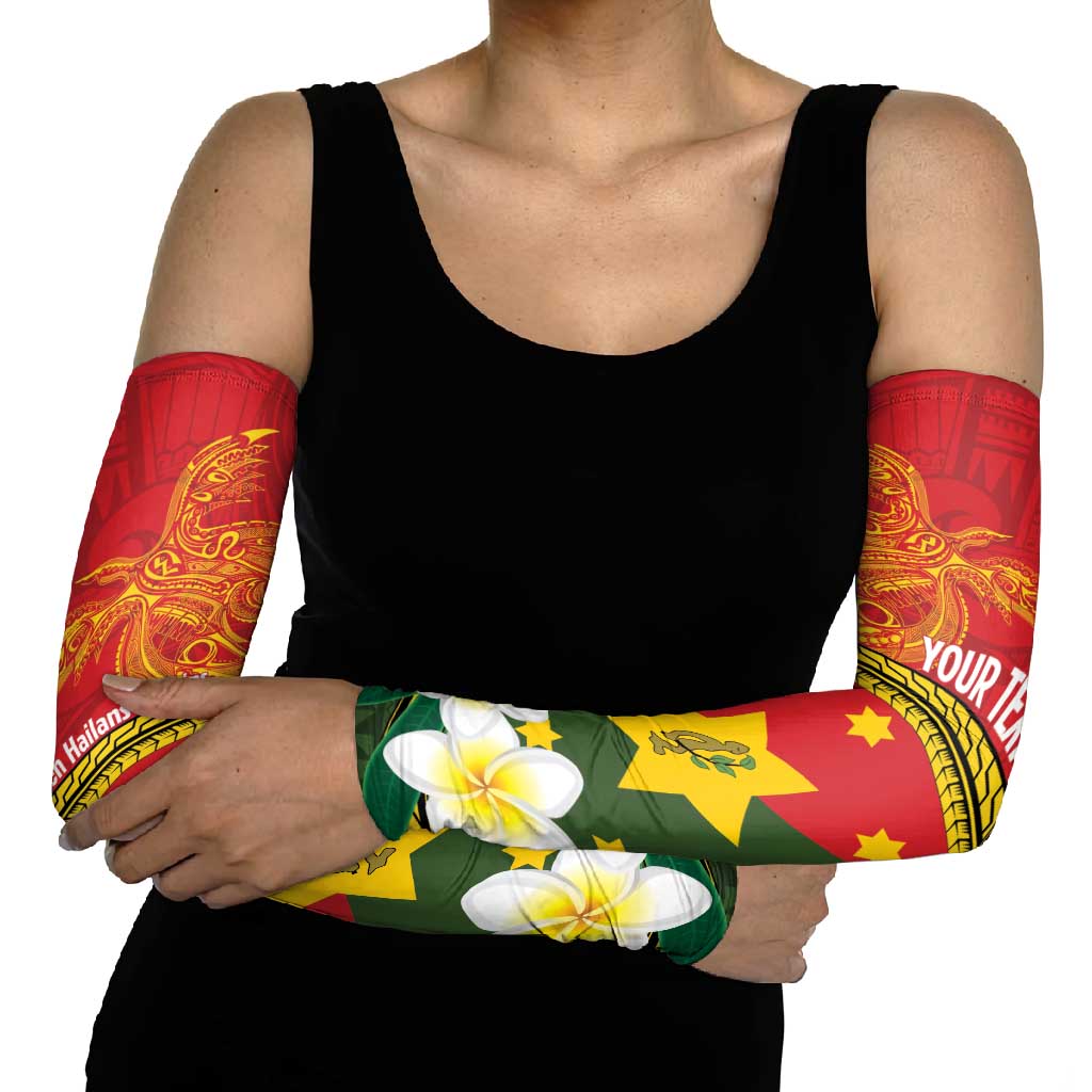 Personalised PNG Isten Hailans Provins Arm Sleeves Papua New Guinea Plumeria Melanesian Pattern LT14 - Polynesian Pride