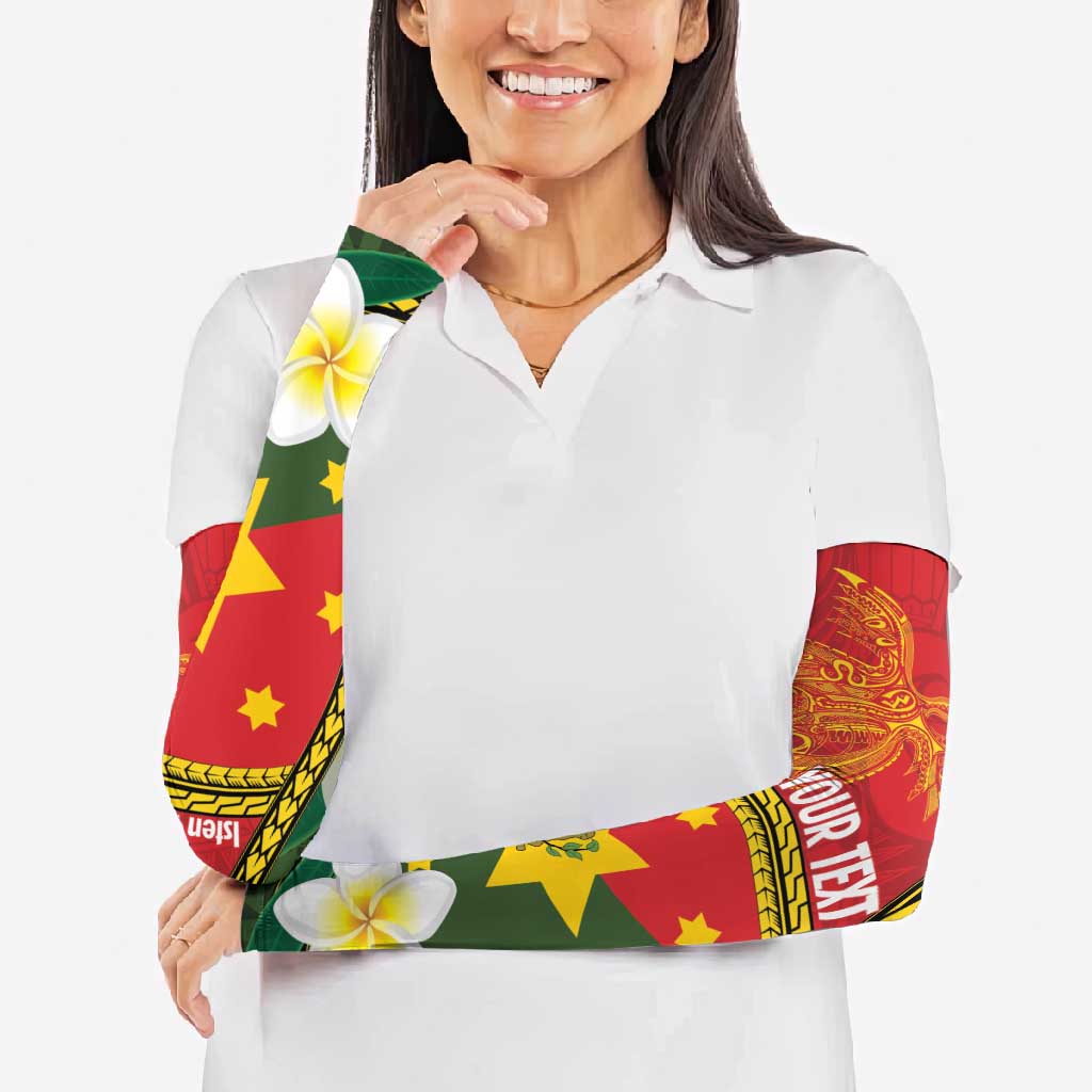 Personalised PNG Isten Hailans Provins Arm Sleeves Papua New Guinea Plumeria Melanesian Pattern LT14 - Polynesian Pride