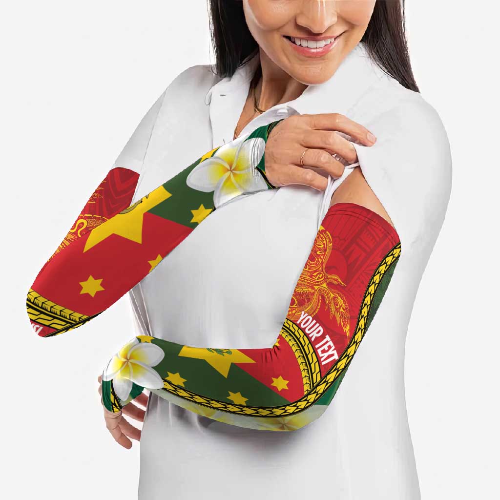 Personalised PNG Isten Hailans Provins Arm Sleeves Papua New Guinea Plumeria Melanesian Pattern LT14 - Polynesian Pride