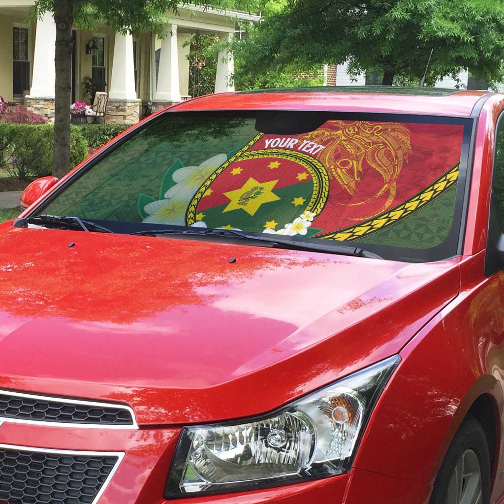 Personalised PNG Isten Hailans Provins Auto Sun Shade Papua New Guinea Plumeria Melanesian Pattern - Polynesian Pride