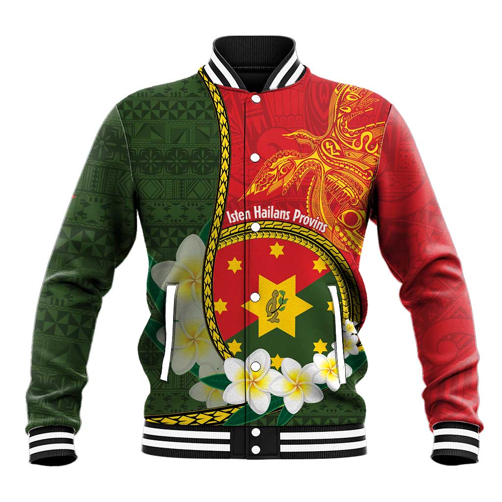 Personalised PNG Isten Hailans Provins Baseball Jacket Papua New Guinea Plumeria Melanesian Pattern - Polynesian Pride